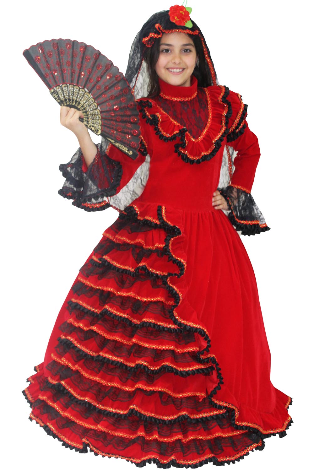 Costume Di Carnevale Bambino/a Da Spagnola In Velluto Lusso 1812