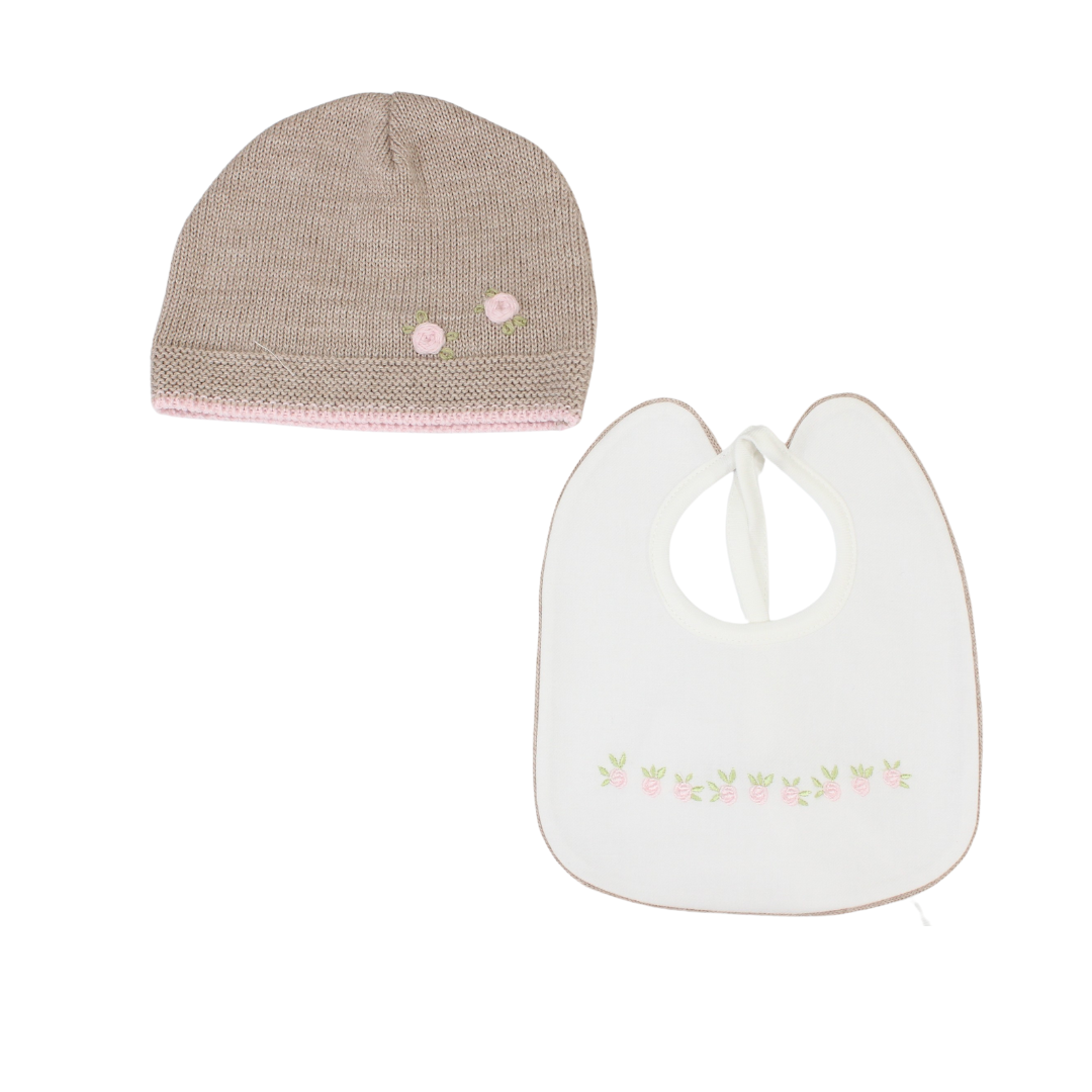 Baby girl hat and bib set TT308 Tender and Beautiful