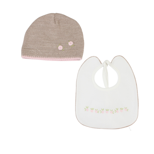 Baby girl hat and bib set TT308 Tender and Beautiful