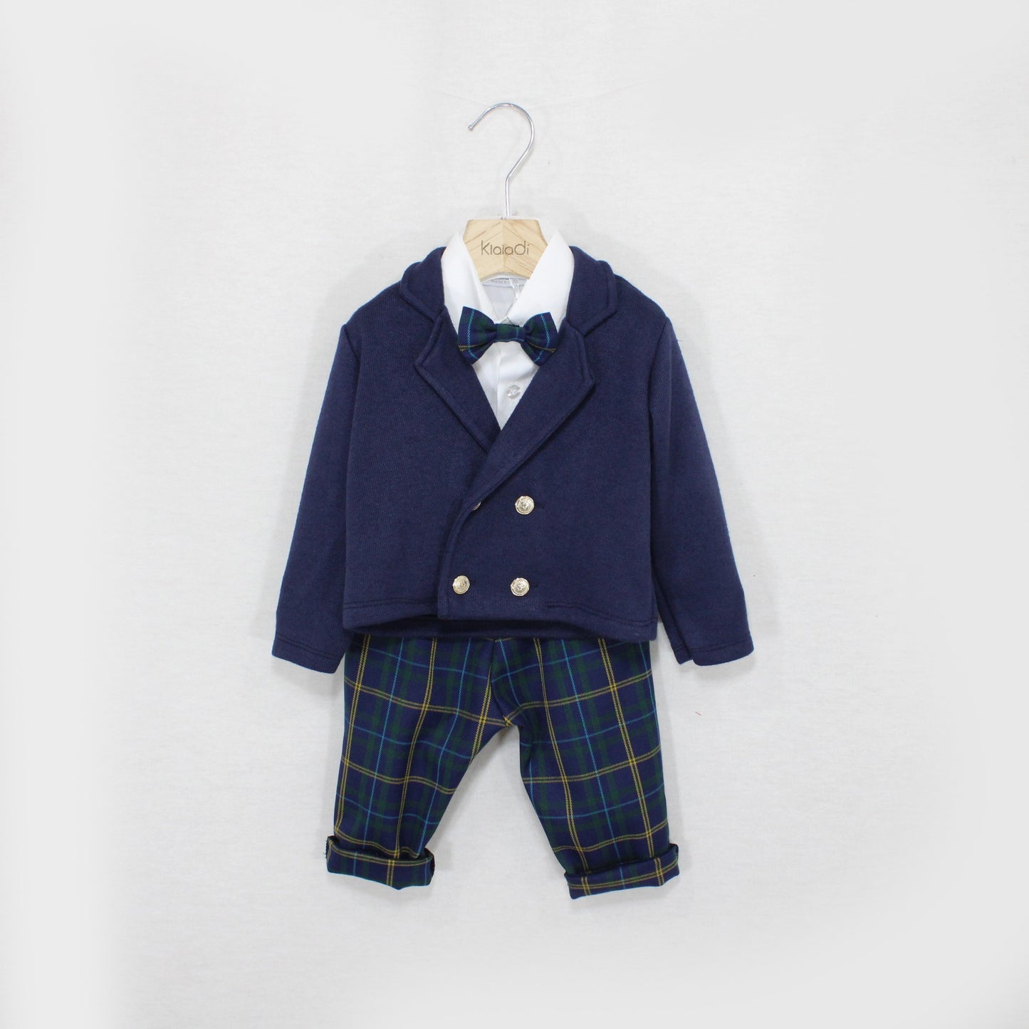 Completo natalizio con pantalone tartan per neonato e bambino Klaiadì 