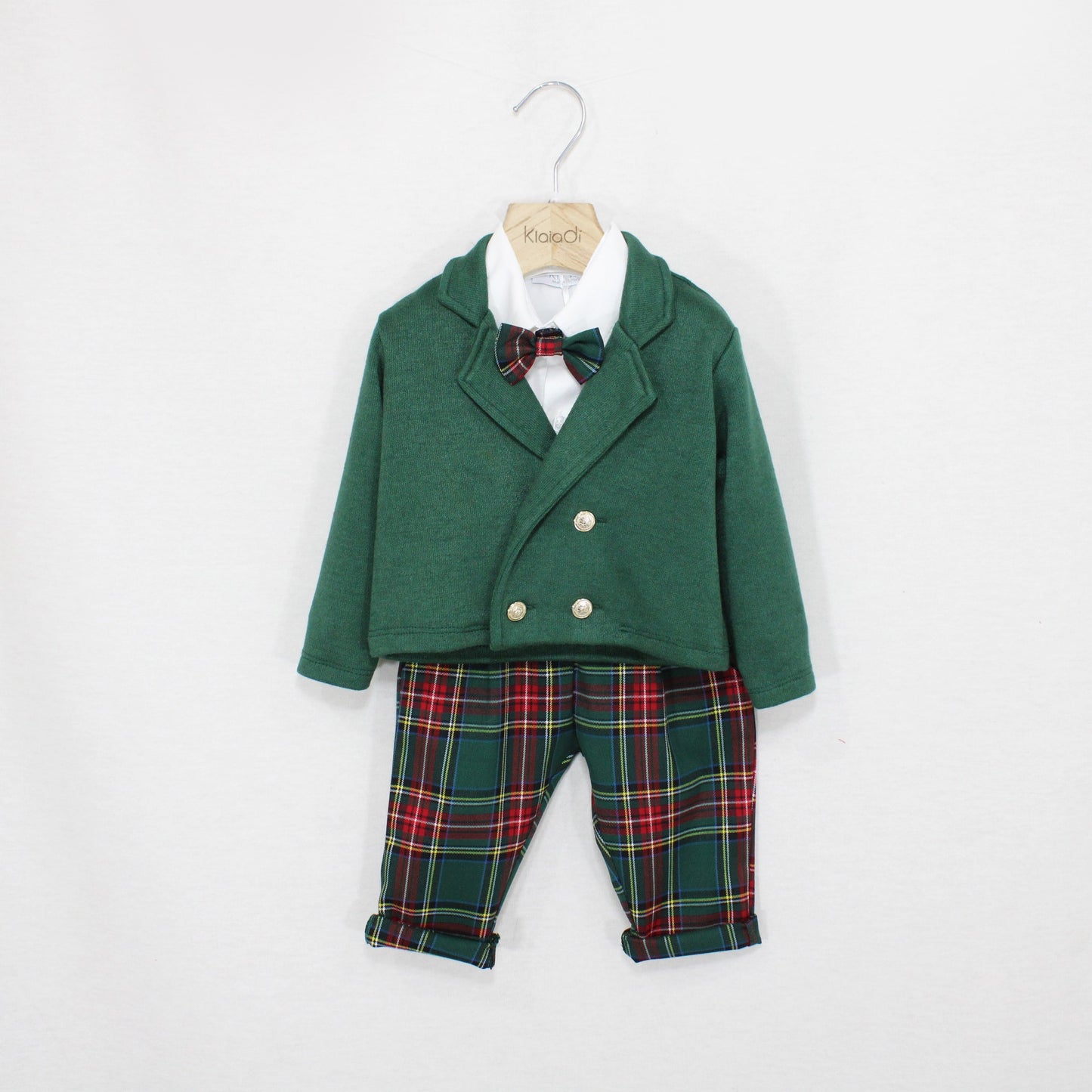 Completo natalizio con pantalone tartan per neonato e bambino Klaiadì 