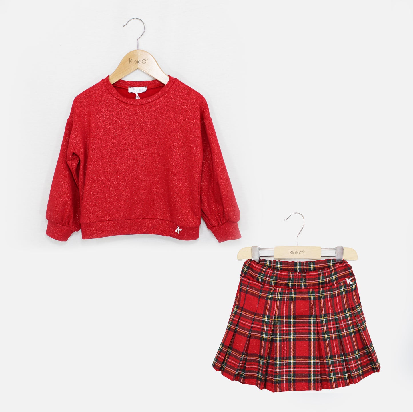 Completo natalizio felpa e gonna tartan per bambina Klaiadì KD21669/KD21676