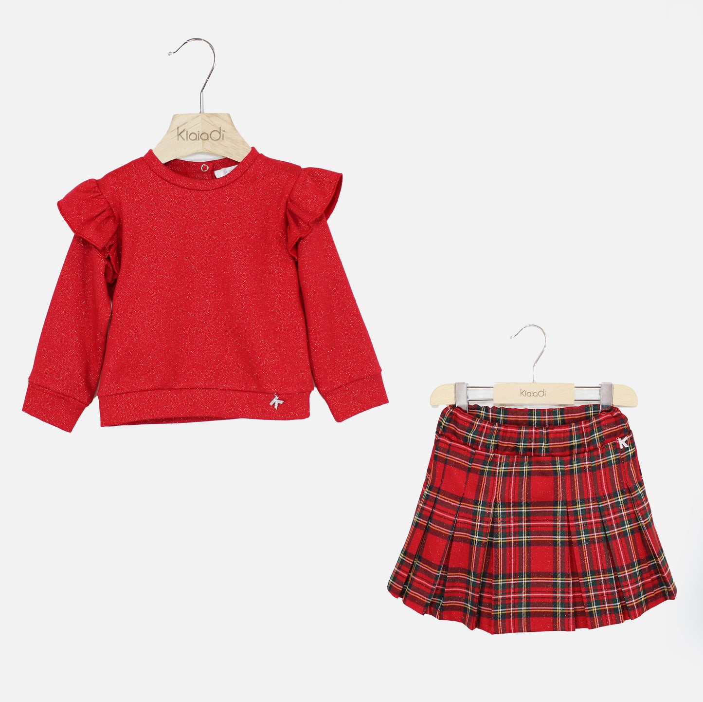 Completo natalizio felpa e gonna tartan per neonata Klaiadì KD10881/KD10879