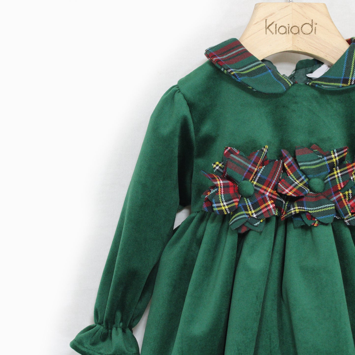 Abito in velluto con fiori tartan per neonata e bambina Klaiadì KD10911